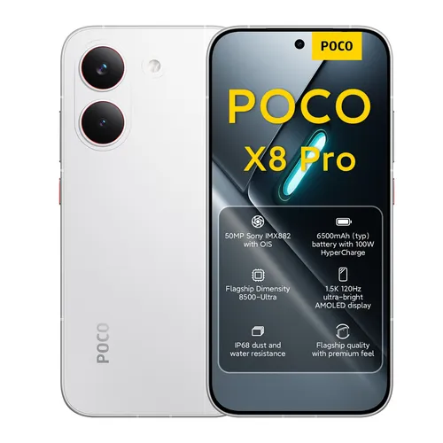 Xiaomi POCO X8 Pro 5G Smartphone Weiß 8+256GB Dimensity 8500-Ultra 6.59 Zoll EU