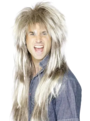 Smiffys 80er Mega-Vokuhila Perücke, Blond und Braun - 80er Jahre Mega Vokuhila Perücke in Blond für Herren, perfektes Partyzubehör für einen authentischen 80er Jahre Look, von Smiffy's, 100% Polyester, Handwäsche und Lufttrocknen.
