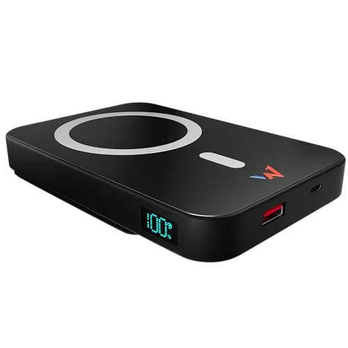W Onder Magnetische Powerbank 10000 mAh – 15W kabelloses Laden & 20W kabelgebunden – USB-C inklusive – iPhone MagSafe & Android – Ultra-kompakt mit LCD-Display – magnetisch & leicht