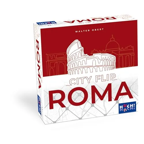 HUCH! City Flip: Roma - Familienspiel, Kartenlegespiel, kooperatives Spiel mit 50 doppelseitigen Romkarten, 12 Stadtbaukarten und 10 Sehenswürdigkeiten-Plättchen, Für 1-4 Spieler ab 8 Jahren