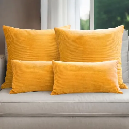 Selfitex Dekokissen 4er Set Cord Kissen in gelb von Selfitex