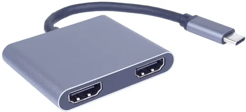 PremiumCord MST 4K Adapter USB-C auf 2X HDMI, USB 3.2 Typ C Stecker auf 2X HDMI Buchse, erweiterte + Spiegelfunktionen, USB3.0, PD, Auflösung 4K, Full HD 1080p
