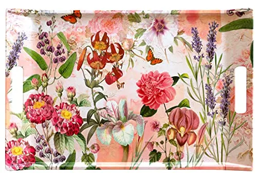 Lashuma Getränketablett beige rot Druck: Wildblumen - Servierplatten mit Griffen, ideal für den täglichen Gebrauch, leicht zu reinigen und perfekt für Partys oder Frühstücksservierungen.