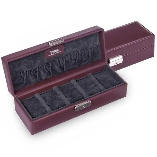 Sacher Schmuckkoffer Uhrenbox für 5 Uhren aus echtem Leder - Edle Sacher Uhrenbox aus hochwertigem Leder für 5 Uhren. Mit sicherem Clipverschluss und elegantem Design schützt sie Ihre wertvollen Uhren stilvoll und ordentlich.
