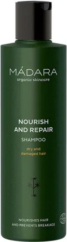 MÁDARA Nourish And Repair Shampoo - 250 ml - Vegan und ecocert-zertifiziertes Shampoo mit Nördlicher Brennnessel und Quitte, das trockenes Haar repariert und Haarbruch verhindert. Ideal für glänzende und gesunde Locken.