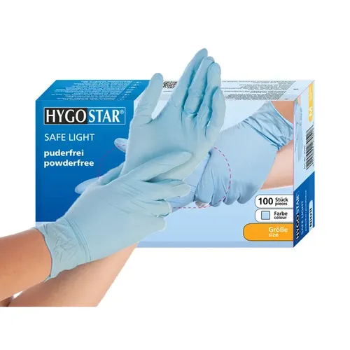 Nitrilhandschuhe Hygostar Safe Light PZN 17160943 blau XS virendicht, puderfrei, unsteril, latexfrei, 100 Stück/Box 2707