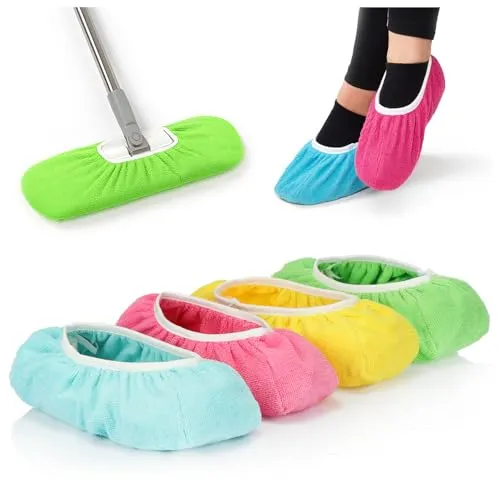 com-four® 4x Wischmopp-Überzieher in 4 Farben - saugstarke Mikrofaser-Ersatzbezüge für die Nass- & Trocken-Bodenreinigung, waschbar bis 60 °C - wiederverwendbare Putzschuhe (4 Stück - kräftige Farben)