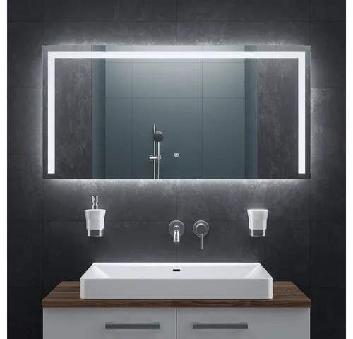 BR Bringer LED Badspiegel 120x60 cm - Dimmbar & Anti-Beschlag - Badezimmer Wandspiegel mit Beleuchtung, dimmbar, 3 Lichtfarben und Anti-Beschlag Funktion für stets klare Sicht. Ideal für modernes Badezimmer-Design.