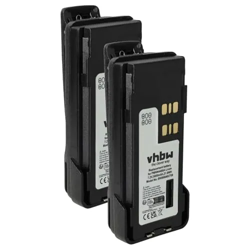 vhbw 2X Akku kompatibel mit Motorola DP4800, DP4800e, DP4601e, DP4801 Funkgerät, Walkie Talkie (3000 mAh, 7,2 V, Li-Ion) + Gürtelclip