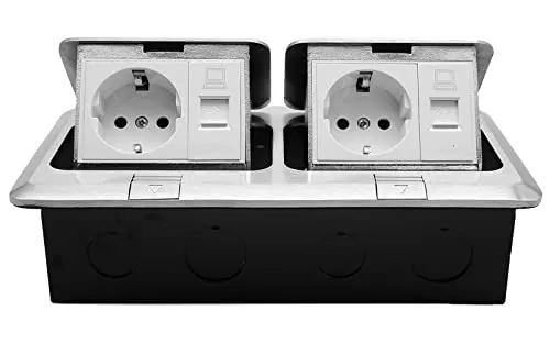 Fach Einbausteckdose Bodensteckdose, 2 Steckdosen + 2 Netzwerk, versenkbare Steckdose Fußbodensteckdose, für Boden Tisch Büro Arbeitsplatte Restaurant Supermarkt Bibliothek Café Ausstellung 4