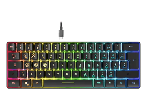 Speedlink Letos RGB 60% Gaming-Tastatur - Tastatur mit 25-Tasten-Anti-Ghosting und anpassbarer RGB-Beleuchtung für präzise Eingaben und individuelles Gaming-Erlebnis.