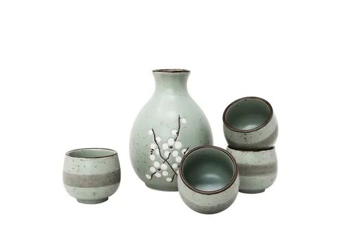 MystiCalls Schnapsglas Japanisches Sake Set für 4 Personen Japanisches Geschirr China, 5-tlg., Keramik, Spülmaschinenfest und hitzebeständig