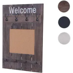 Wandgarderobe HWC-C89 mit Pinnwand, Garderobenpaneel, Shabby-Look Vintage, 8 Haken 91x60cm ~ braun, shabby
