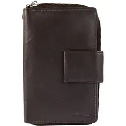 Akzent Damen Geldbörse aus Echtleder - Dunkelbraun, 15 x 10 cm - Elegante Damen Geldbörse aus echtem Rindsleder mit 12 Kreditkartenfächern und viel Stauraum. Praktischer Druckknopfverschluss und stilvolles Design machen sie zum idealen Begleiter.