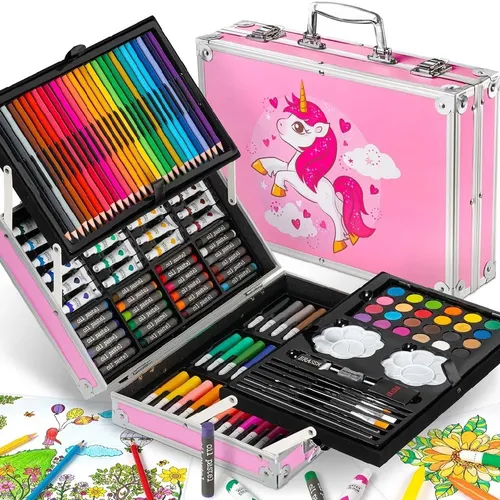 Wisam® 145-teiliger Kunstkoffer für Kinder – Kreativset in Rosa - Vielseitiges Bastelset mit 145 Teilen für kreative Kinder. Ideal für Zeichnen und Malen, fördert die Fantasie und sorgt für stundenlangen Spaß.