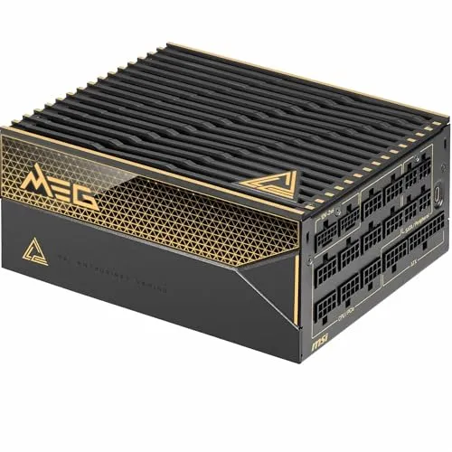 MEG Ai1600T PCIE5 - 1600 Watt PC-Netzteil mit 2x 12-Pin High Power GPU - Grafikkarten-Netzteil mit 1600 Watt Leistung, optimalem Kabelmanagement und 80 PLUS Titanium für höchste Effizienz.