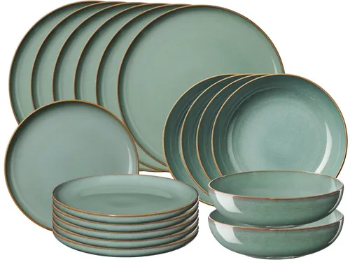 ASA SELECTION Geschirr-Set SAISONS eucalyptus 18tlg - Elegantes 18-teiliges Geschirr-Set aus grünem Steinzeug, ideal für stilvolle Tischdekoration und besondere Anlässe.