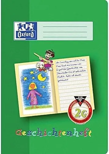 Oxford Geschichtenheft A4, Lineatur 2G (2. Klasse) - 10 Stück, grün - Schulhefte für die 2. Klasse, ideal zum Schreiben und kreativen Gestalten. Mit abwischbarem Kartonumschlag und wasserabweisender Beschichtung für Langlebigkeit.