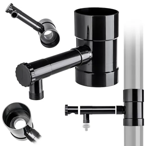 KADAX Regensammler 100mm, Regenwassersammler für Fallrohr, Regendieb mit integrierten Ventil, Wassersammler aus hochwertigem Kunststoff, Wasserdieb (Schwarz)