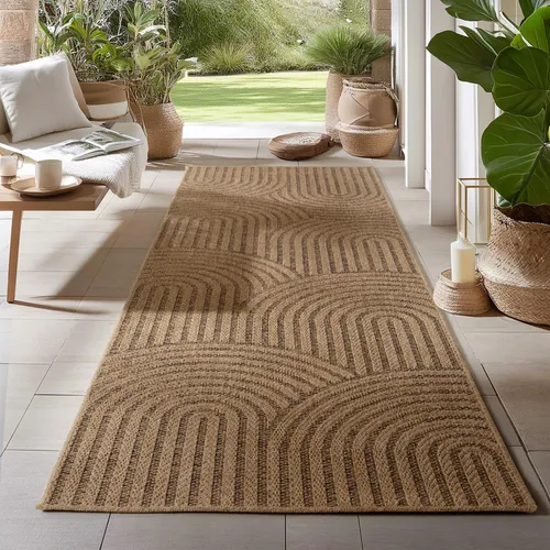 Carpetsale24 Outdoor Teppich Wetterfest Läufer 80 x 250 cm Beige - Teppiche für In- & Outdoor, robust und waschbar, ideal für Balkon, Garten oder Küche. Natürlicher Jute-Look und antirutsch für eine stilvolle und sichere Umgebung.