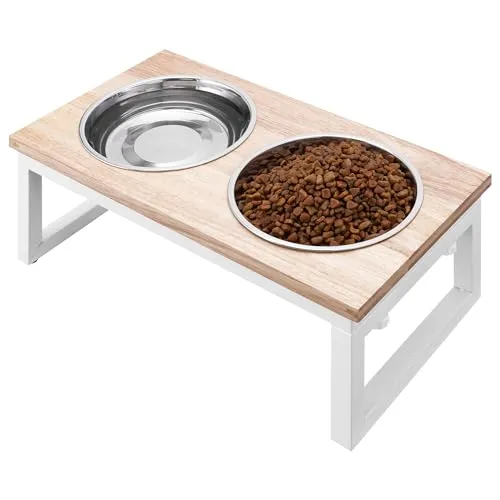 Navaris Erhöhte Futterstation für Hunde - 800 ml - Erhöhte Hundebar für mehr Komfort beim Fressen und Trinken. Mit spülmaschinenfesten Metallnäpfen und elegantem Design, ideal für Katzen und mittelgroße Hunde.