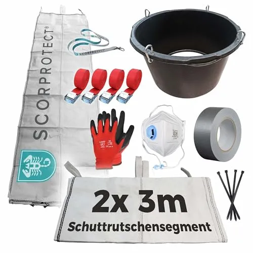 Scorprotect® Schuttrutsche Bauschuttrutsche 6 m - Flexible 6 m Schuttrutsche für einfache Abfallentsorgung über mehrere Etagen, inklusive Einfülltrichter und Zubehör. Leicht, faltbar und schnell montierbar - ideal für Bauprojekte!