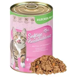 g Lecker.Pet® Leo's Saftige Fleischmahlzeit mit Pute & Gemüse Katzenfutter Nassfutter 6 x 400