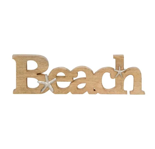 Posiwio Deko-Schriftzug Schriftzug STARFISH BEACH braun silber aus Holz mit Seesternen Strandh