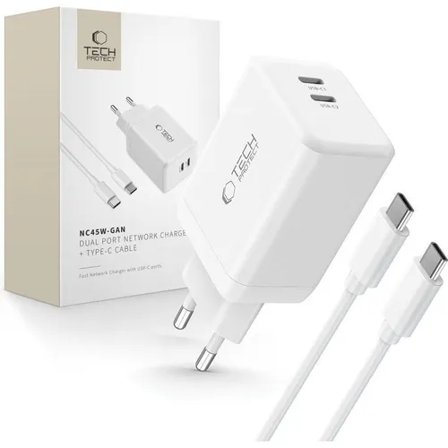 Tech-Protect NC45W-GAN 2-PORT PD45W Charger + TYPE-C CABLE
