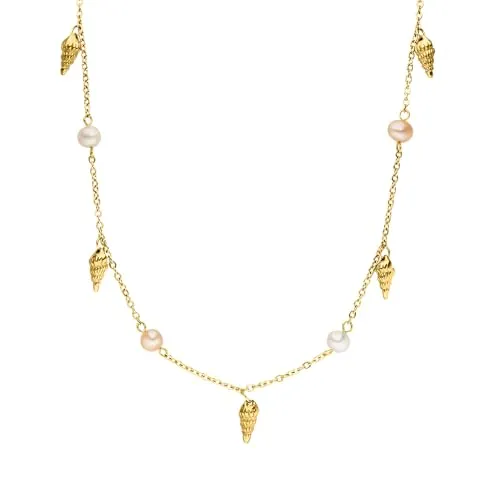Purelei® Akala Kette – Edler Schmuck mit Muschelanhängern - Ketten für Damen, einzigartiges Unikat mit echten Süßwasserperlen, perfekt für einen sommerlichen Look und kombinierbar mit Deinem Lieblingsbikini.