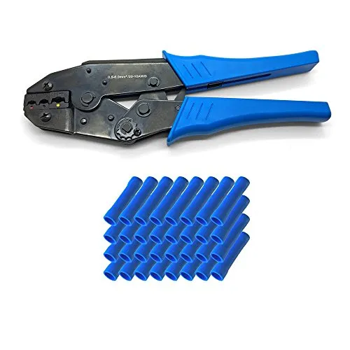 ARLI Crimpzange + 100x Stoßverbinder Blau 1,5-2,5 mm Elektrische Steckverbinder Stoß Stoss Verbinder Quetschverbinder Stoss verbinder Zange Set kfz Auto Steckverbinder Rundverbinder Kabelschuhe