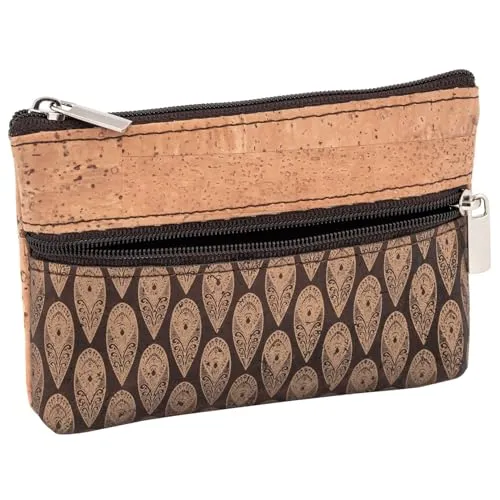 SIMARU Münzgeldbeutel/Kork Geldbeutel Mini, Slim Wallet, Geldbörse mit 2 Reißverschlussfächern für Karten, Scheine & Münzen, nachhaltiges Portemonnaie