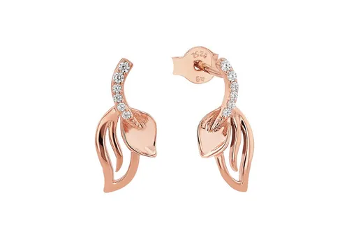 Amor Ohrhänger 925 Sterling Silber mit Zirkonia - Elegante Ohrringe aus 925 Sterling Silber in Rosé mit Blatt-Motiv und funkelnden Zirkonia - ideal als Geschenk in edler Schmuckbox für jeden Anlass.
