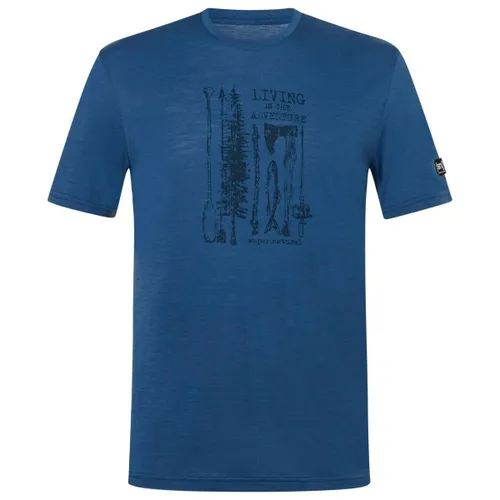 Super.Natural M Fishing Adventure Tee ocean blue/blueberry (89G) XL - Herren T-Shirt aus ADVANCED WOOL 140, atmungsaktiv und pflegeleicht. Ideal für Freizeit und Sport, bietet hohen Tragekomfort und modernen Stil.