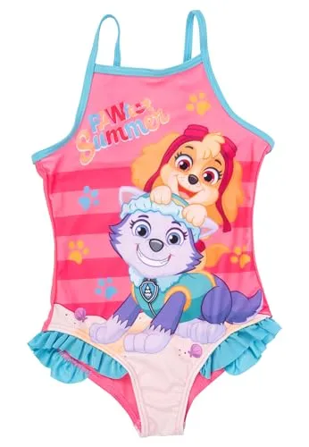 Paw Patrol Badeanzug mit Rüschen für Mädchen - Skye & Everest Pawfect Summer Schwimmanzug Kinder (DE/NL/SE/PL, Numerisch, 122, 128, Regular, Rosa/Blau)