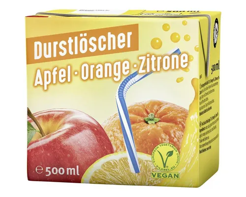 Durstlöscher Apfel-Orange-Zitrone 27576 - Erfrischender Softdrink im praktischen TetraPak, ideal für unterwegs. Packungsinhalt: 12 x 0,5 l für unvergesslichen Genuss.