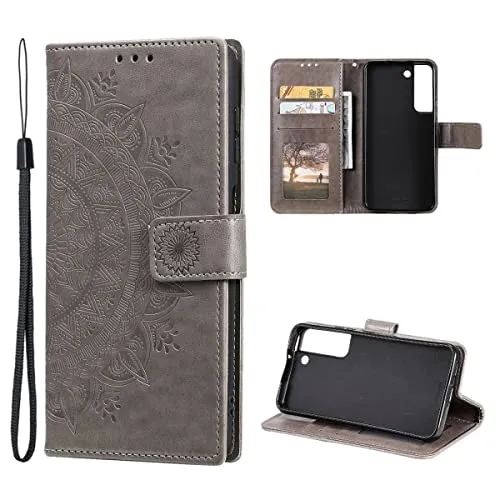 CoverKingz Handytasche kompatibel mit Samsung Galaxy S22+ (Plus) - Handy Case mit Kartenfach Handyhülle - Flipcase klappbar Motiv Mandala Grau