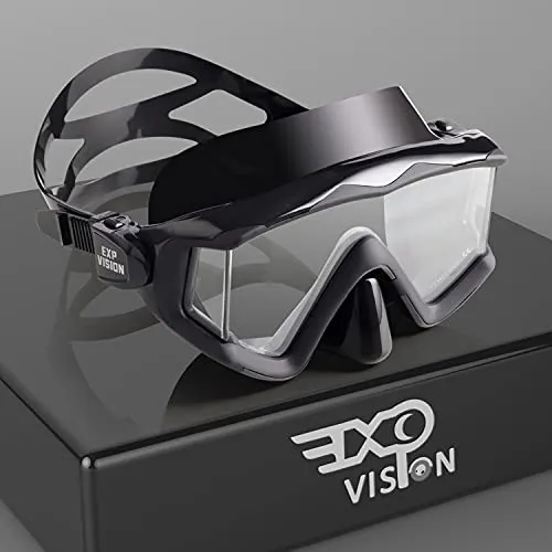 Pano 3 Fensteransicht Tauchmaske für Erwachsene, Schnorchel-Tauchmaske aus gehärtetem Glas, Premium-Schwimmbrille mit Nasenabdeckung zum Schnorcheln, Freitauchen, Schwimmen (Matt-schwarz)