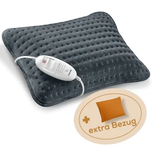 Beurer HK 48 Cosy Sofa-Heizkissen mit Schnellheizung, 3 beleuchtete Temperaturstufen und Abschaltautomatik, extra weiches Wendekissen, mit zusätzlichem Filz-Bezug, Orange