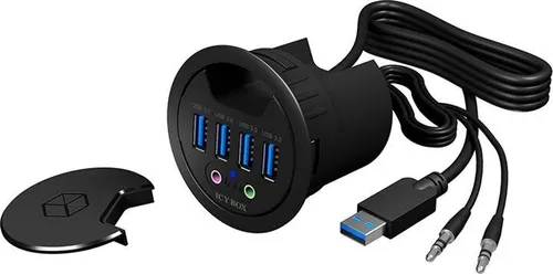 IcyBox USB 3.0 Hub 4-Port IB-Hub1403A mit Audio - USB-Hub für schnellen Datentransfer, bietet 4 Anschlüsse und zusätzliche Audiofunktion – perfekt für den Schreibtisch.