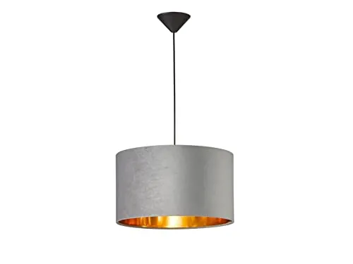 meineWunschleuchte Pendelleuchte Samt Grau - innen Gold Ø 40cm - Hängeleuchte mit elegantem Samtschirm in Grau und goldener Innenseite, inklusive dimmbarer E27 LED mit 806 Lumen. Ideal für Wohnzimmer, Küche oder Esstisch.