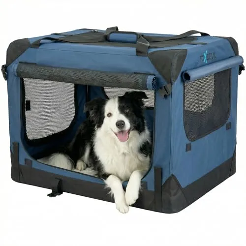 Foxdevil by xonic® Faltbare Hundebox für mittelgroße Tiere – Robuste Transportbox für Auto und Zuhause (Blau, L)