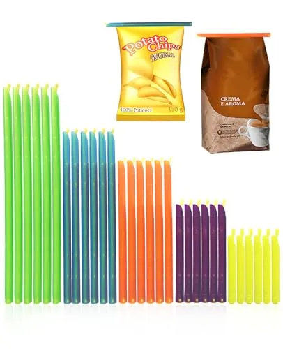 JININOSEU 30 Stück Verschlussklammern für Beutel, 28.5/22.5/18.5/12.5/9cm Tütenclips Verschlussclips Bag Sealer Sticks Küche Dichtungsclip Beutelclips, Klammern Tüten Clips Wiederverwendbar