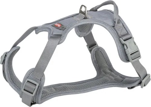 TRIXIE Premium Active Geschirr - grafit - 30–40 cm/15 mm - Optimales Geschirr für aktive Hunde, strapazierfähiges Nylon mit atmungsaktiver Mesh-Polsterung. V-Ausschnitt reduziert Druck auf den Hals, bietet drei Anleinmöglichkeiten für maximale Flexibilität.