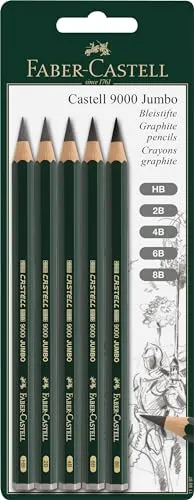 FABER-CASTELL 119397-5 Bleistifte Jumbo CASTELL 9000, Inhalt: HB, 2B, 4B, 6B, 8B