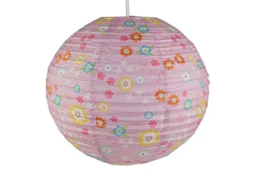 Papierlampe fürs Kinderzimmer - Lampenschirm mit BLÜMCHEN Muster - Pendelleuchte mit Aufhängung