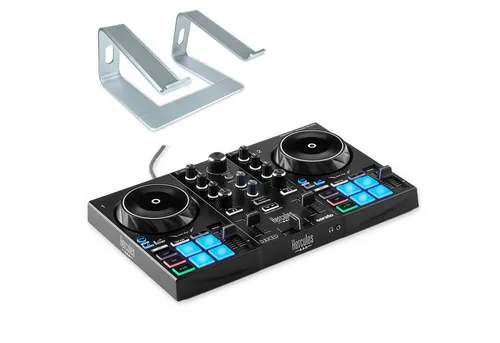 HERCULES DJ Controller Inpulse 200 MK3 mit Laptop Stativ - Ideal für DJ-Einsteiger: Der Hercules DJ Control Inpulse 200 MK3 mit silberfarbenem Laptop Stativ bietet intuitive Lernfunktionen, zwei Decks und eine einfache USB-C Verbindung für PC oder Mac. Perfekt für kreative Mixe und Spaß beim DJing!