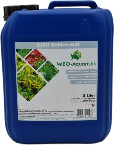 MIBO Kohlenstoff 5.000 ml Kanister - Hochwirksamer Pflanzendünger für Aquarien - Wasserpflege: MIBO Kohlenstoff 5000 ml für bis zu 125.000 Liter Aquarienwasser. Fördert optimales Pflanzenwachstum und reduziert Algenblüten. Ideal für gesundes Aquarienleben!