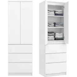 Home Collective 2-türiger Kleiderschrank mit 3 Einlegeböden & Schubladen – Weiß