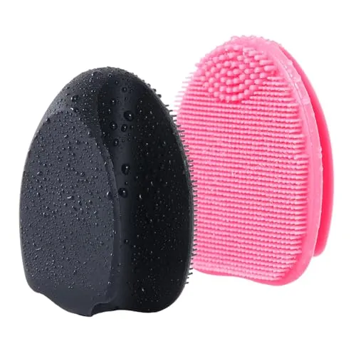 HieerBus Silikon Gesichtsreiniger, Manuelle Peeling Bürste, Handheld Gesichtsreinigungsbürste für Frauen Männer Entfernen Poren Reinigung Massage (schwarz + rosa)